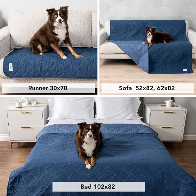 PetAmi Waterproof Couch Cover for Dog Non-Slip Bed Sofa Blanket, 52x82 Blue | Leakproof Furniture Protector for Pet Cat, Machine Washable Pee Proof Mat for Chair Car Seat, Durable & Anti Slip Backing
