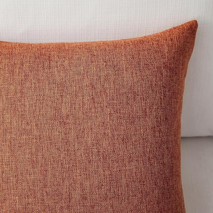Meekio Set of 2 Burnt Orange Throw Pillow Covers 18x18, Fall Linen Blend Decorative Pillow Covers for Couch Sofa Bed, Fall Decorations for Home