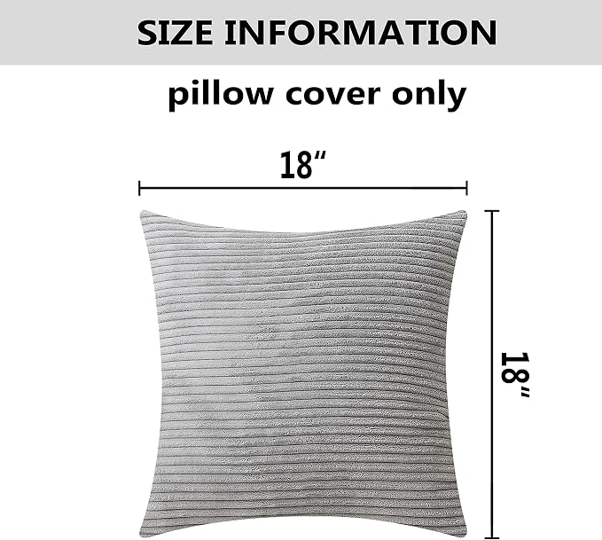Home Brilliant Striped Velvet Cushion Cover for Chair Supersoft Handmade Decorative Pillowcase, Light Grey, 18"x18"(45cm)