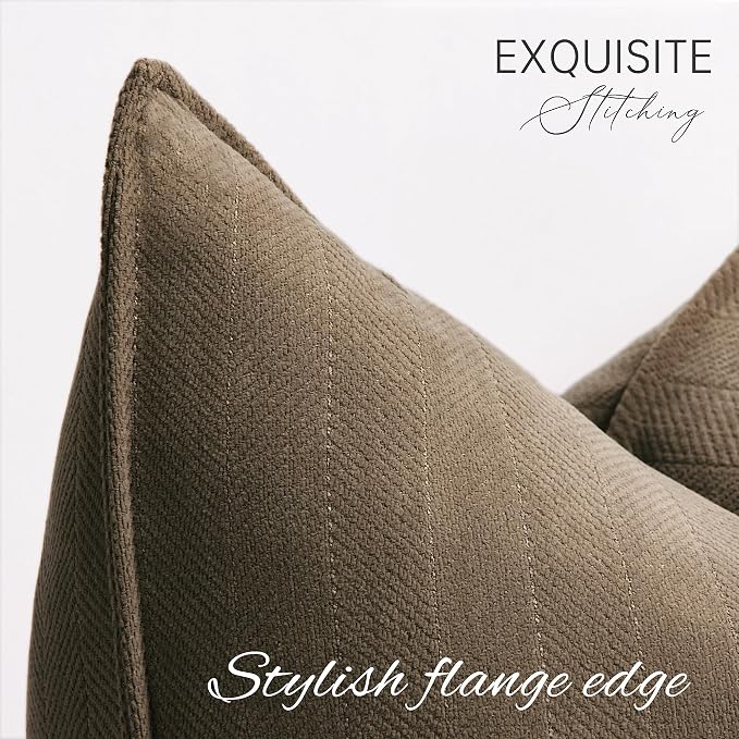 Brown Pillow Covers 18x18 Set of 2 Chenille Throw Pillow Covers with Elegant Design Soft and Luxurious Decorative Throw Pillows for Couch, Bed, and Home Decor
