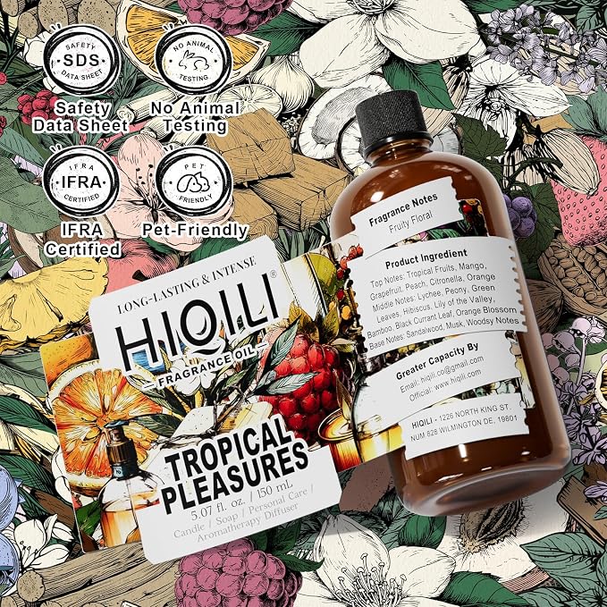 HIQILI Tropical Pleasures Fragrance Oil for Diffuser, Inspired by Est.Lau-der Plea.Exotic, Candle & Soap Making, DIY Perfume & Body Scrubs, Long-Lasting Fruity Floral Aroma - 5.07 Fl Oz