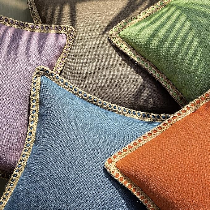Phantoscope Pack of 2 Farmhouse Decorative Solid Throw Decorative Pillow Cover Burlap Linen Trimmed Tailored Edges Orange 12 x 20 inches, 30 x 50 cm