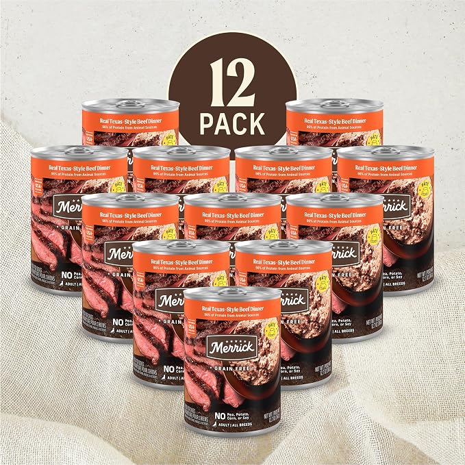 Merrick Grain Free Premium And Natural Canned Dog Food, Soft And Healthy Wet Recipe, Real Texas Beef Dinner - (Pack of 12) 12.7 oz. Cans