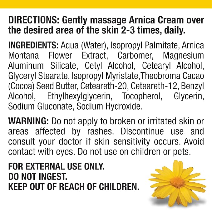 Arnica Cream, Natural, Non-Greasy, Hypoallergenic and Unscented, 4 oz (Pack of 1)