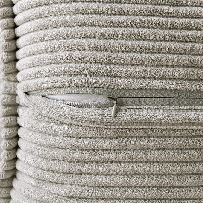 MIULEE Decorative Throw Pillow Covers for Couch 20x20 Inch Light Grey | 2 Pack, Boho Broadside Striped Patchwork Pillow Covers, Soft Corduroy Cushion Cases, For Sofa Bed Livingroom Home Decor