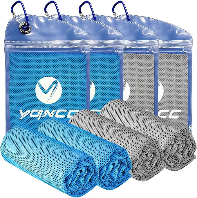 YQXCC 4 Pack Cooling Towels (40"x12"), Ice Cool Neck Towel, Soft Breathable Microfiber for Gym, Yoga, Golf, Running, Camping & All Hot Weather Activities