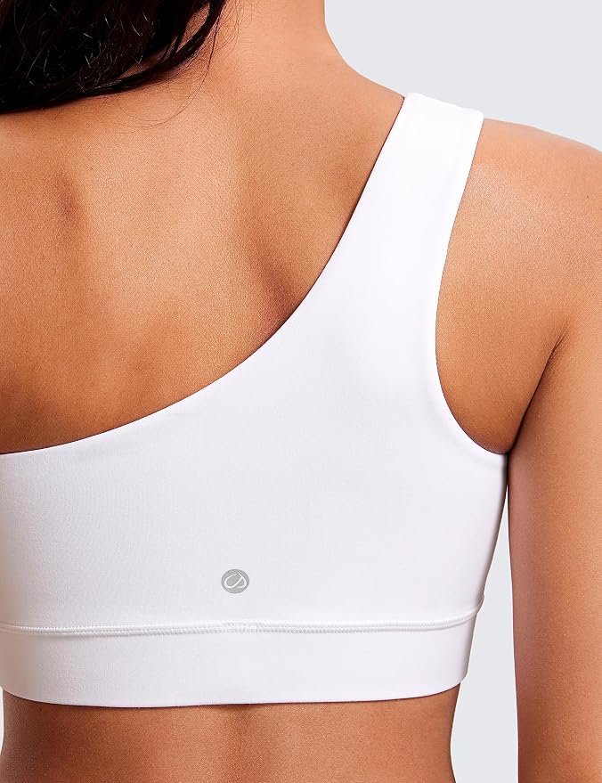 CRZ YOGA Butterluxe One Shoulder Sports Bras for Women - Sleeveless One Strap Low Impact Asymmetrical Workout Yoga Tops