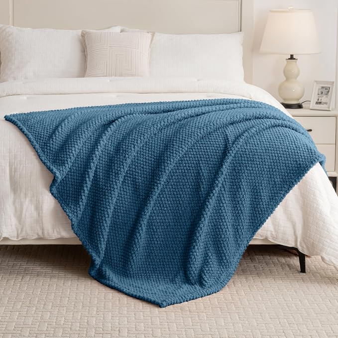 Blue Soft Fleece 300GSM Twin Blanket for Couch Cozy Flannel Room Decorative Blankets, Lightweight Plush Blanket for Bed Sofa, 60x80