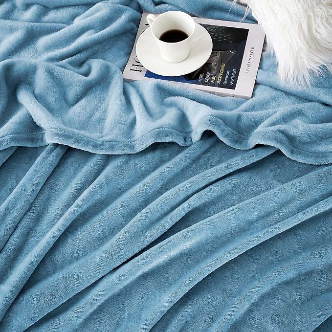 Hansleep King Washed Blue Fleece Blanket, Soft Flannel Bed Blanket | Fuzzy Cozy Blanket 90x108 Inches, Multi-use for Bed, Sofa, Couch, Travel, Camping, All Season Warm Lightweight Cover