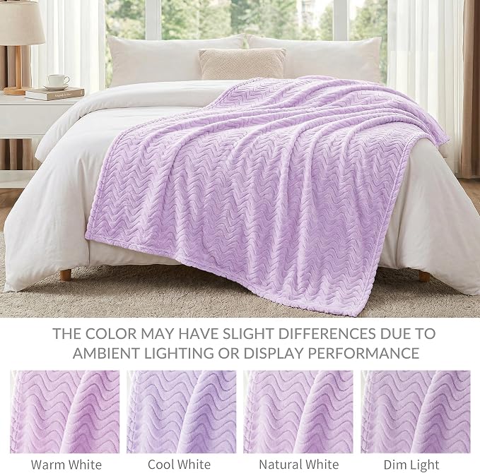 Exclusivo Mezcla Soft Fleece Blanket Queen Size for Bed, Sofa, Lilac Purple | 90"x90" Breathable Lightweight Flannel Blanket for Summer, Plush Cozy Jacquard Wave for Home Decor