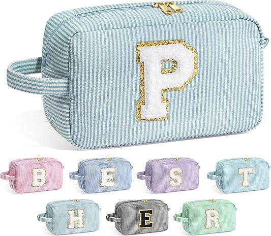 YOOLIFE Initial Makeup Bag - Personalized Monogram Cute Makeup Bags, Girls Toiletry Bag Pouch, Make Up Case for Women Her Best Friend Friendship Sister Teacher, Birthday Gifts for Women P