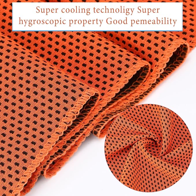 Honoson 10 Pcs Cooling Towels for Neck and Face, 47"x12" Sports Breathable Ice Towels Microfiber Chilly Sweat Rags with Portable Bottle for Gym Golf Athletes Yoga Workout Hot Weather (Orange)