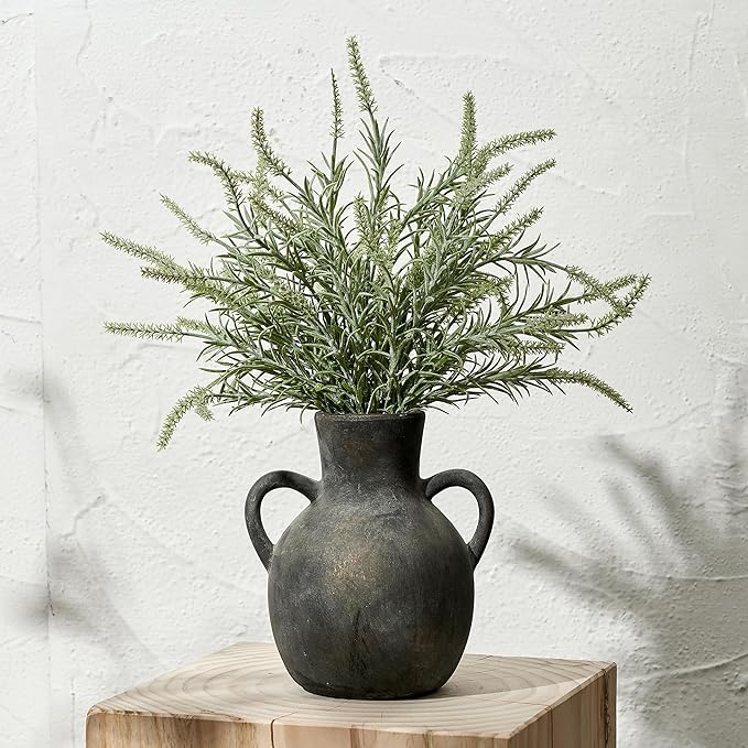 SIDUCAL Rustic Ceramic Farmhouse Flower Vase with 2 Handles, Terracotta Vase, Decorative Pottery Flower for Home Decor, Table, Wedding, Living Room, Shelf Decor, 7.3 Inch, Black Bronze