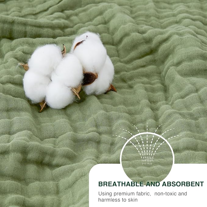 Love's cabin 100% Cotton Muslin Blanket, 6 Layer Lightweight Breathable Gauze Large Throw Blanket 50 x 70 Inches, Soft Cooling All Season Blanket for Couch or Sofa, Sage Green
