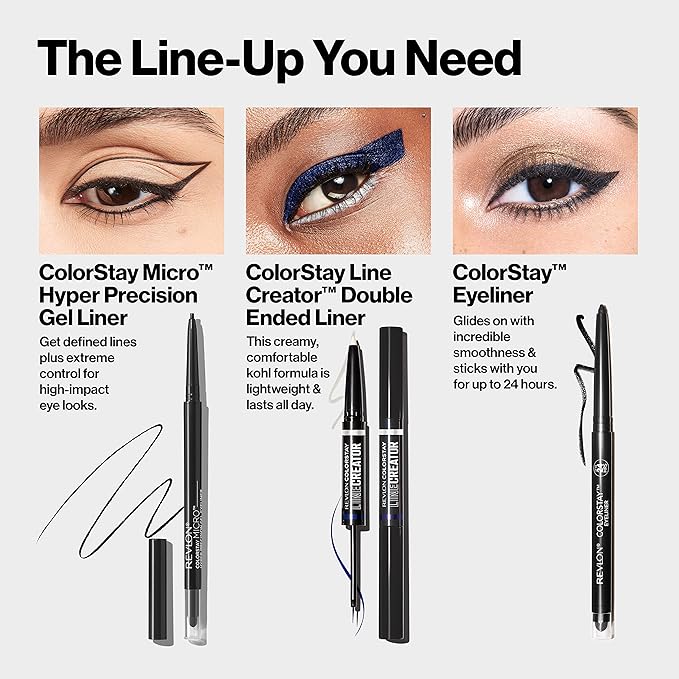 Revlon Gel Eyeliner, ColorStay Micro Hyper Precision Eye Makeup with Built-in Smudger, Waterproof, Longwearing with Micro Precision Tip, 214 Black, 0.002 oz