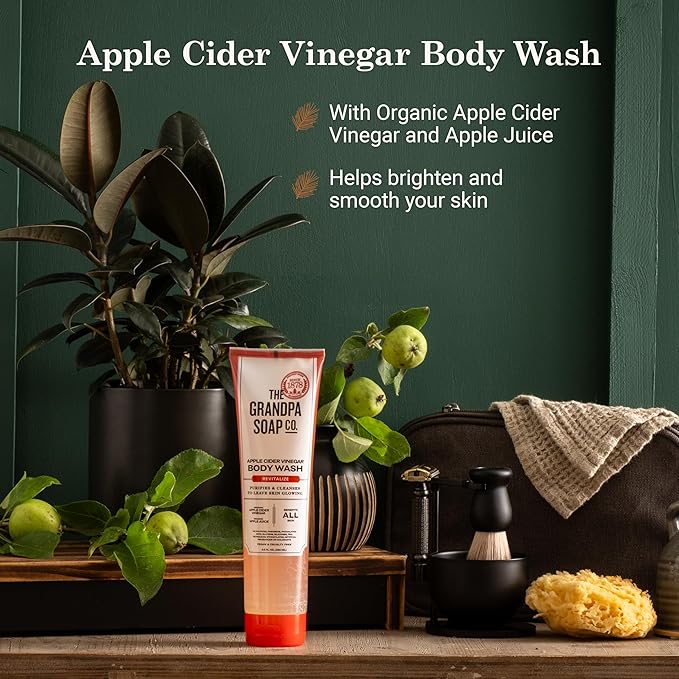 The Grandpa Soap Company Apple Cider Vinegar Body Wash - Purifies and Cleanses to Leave Skin Glowing, With Appl Cider Vinegar and Apple Juice, Helps Revitalize Skin, Vegan, 9.5 Fl Oz, 2 Pack