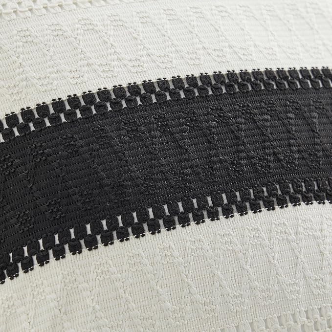2pk Boho Pillow Covers 16x16, Natural White/Contrast/Black | 100% Organic Cotton Body, Stripe Embroidery, Farmhouse Decorative Cushion Covers for Sofa Bed Living Room Home Decor