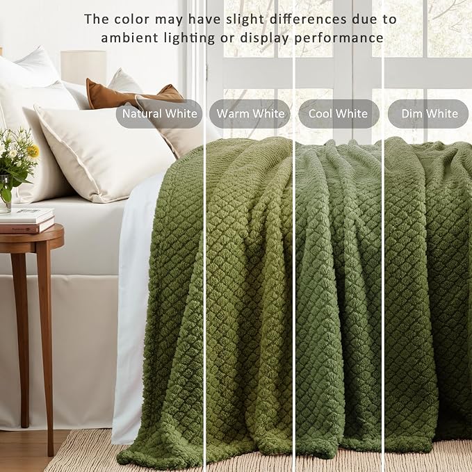 Exclusivo Mezcla Soft Fleece Queen Size Blanket for Bed, Olive Green | Jacquard Lightweight Cozy Bed Blanket, Breathable Decorative Fuzzy Textured All Season Use, 90x90 Inches