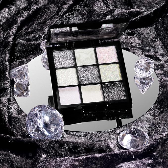 Kimchi Chic Jewel Collection Eyeshadow Palette - Pigmented Blendable Matte & Glitter Shades, Long Lasting, Cruelty Free, Includes Jewel Stickers, Diamond