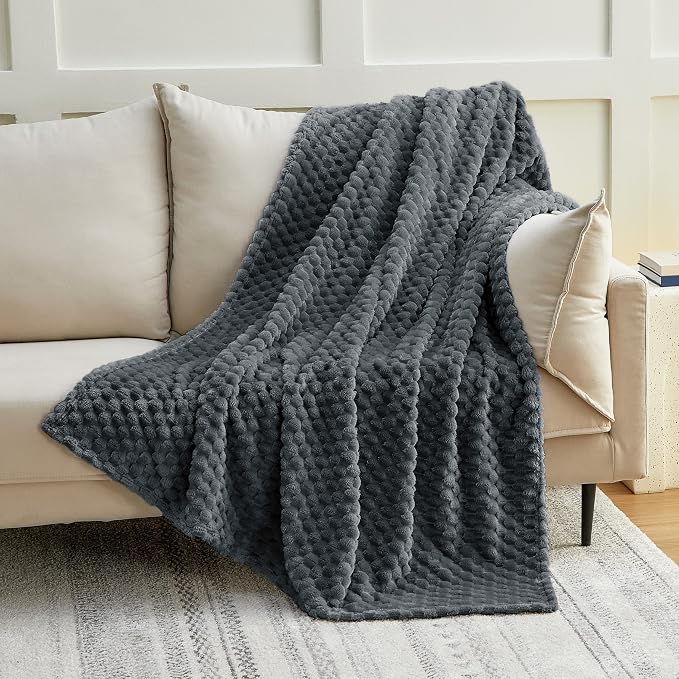 EXQ Home Gentle Soft Fleece Throw Blanket – Cozy Lightweight 3D Imitation Turtle Shell Jacquard Blanket for Couch Bed – All-Season Warm Fuzzy Flannel Blanket for Women Mom Gifts(50"x60",Charcoal Grey)