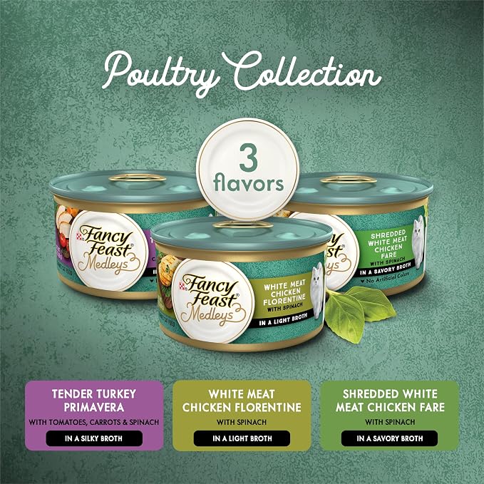Fancy Feast Purina Medleys Poultry Collection Wet Cat Food Variety Pack - 3 oz. Cans,(Pack of 60)