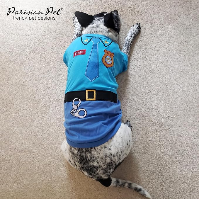 Parisian Pet Police Dog Costume - 100% Cotton Blue Dog Clothes for Large Dogs - Lightweight Puppy Outfits - Funny French Bulldog Clothes - Cute Cop Uniform Pet Shirt - Stretchy T Shirt for Dogs