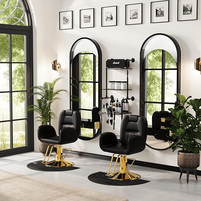 Baasha Ergonomic Black & Gold Salon Chair - 135° Reclining All Purpose Hydraulic Hair Chair for Hair Styling, Braiding, Makeup, Washing & Men's Shaving - 440 lbs Cap.