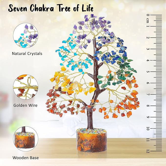 Crocon Seven Chakra Crystal Tree of Life for Positive Energy Feng Shui Money Tree Bonsai Gem Stone Home Decor Thoughtful Birthday Gifts for Women Mother Sister Housewarming Gift New Home Present