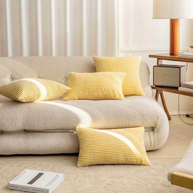 Home Brilliant Soft Corduroy 26x26 Summer Pollow Cover Square Solid Euro Pillow Shams Boho Striped Pillow Case for Chair Furniture Decor, 26 x 26 inch (66cm), Light Yellow