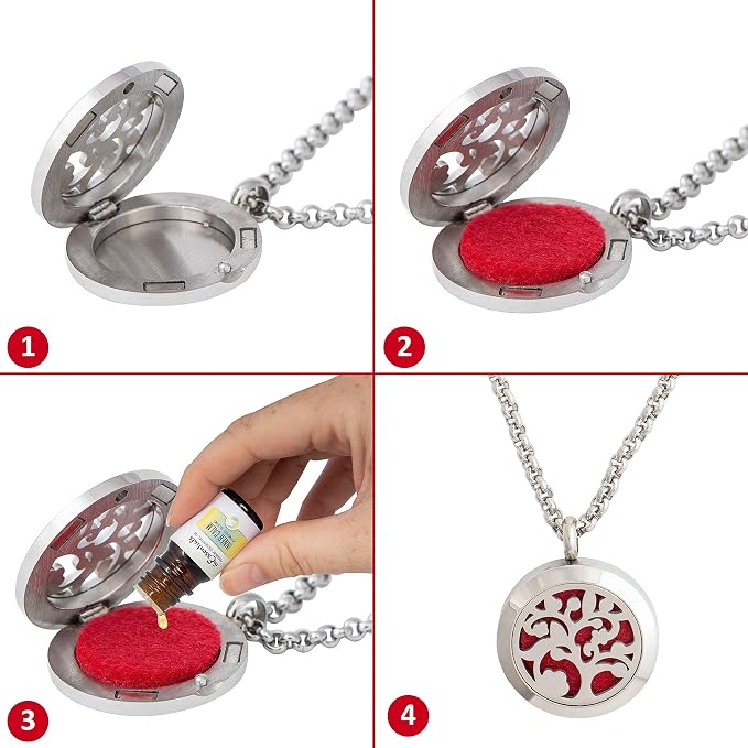 Wild Essentials Arbol Tree of Life 2 Essential Oil Diffuser Necklace Gift Set - Includes Aromatherapy Pendant, 24" Stainless Steel Chain, Refill Pads and 10ml of Inner Calm 100% Essential Oil