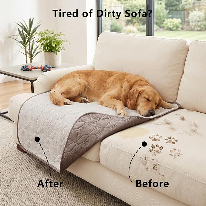 Waterproof Couch Cover for Dogs - Washable Pets Furniture Protector | TPU Leak-Proof Liner, Lightweight & Reversible, Fits Chair, Sofa, Bed, 40" x 50" , Chocolate/Cream