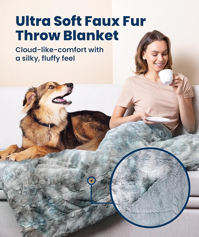 Everlasting Comfort Soft & Comfortable Arctic Blue Faux Fur Throw Blanket for Couch - (50"x65") Minky & Fluffy Fall Blankets & Throws, Plush Fuzzy Cover for Bed, Sofa & Living Room - Cozy Home Decor