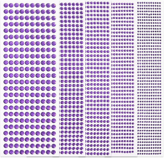 3555pcs Self Adhesive Face Gems for Makeup, Festival Jewels, Hair Gems, Rhinestone Stickers for Face, Eye, Makeup, Nail, Body, Crafts 5sheets (purple-3/4/5/6/8mm)