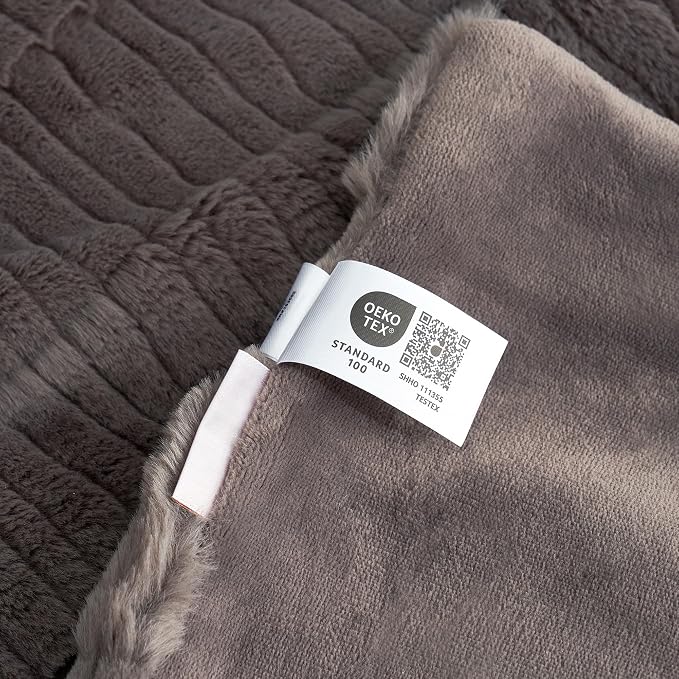 Luxury Striped Faux Fur Throw Blanket for Couch, Soft Cozy Fuzzy Fluffy Soft Plush Blankets Sofa Chair Gift Blankets for Women, 60"x80", Charcoal Gray