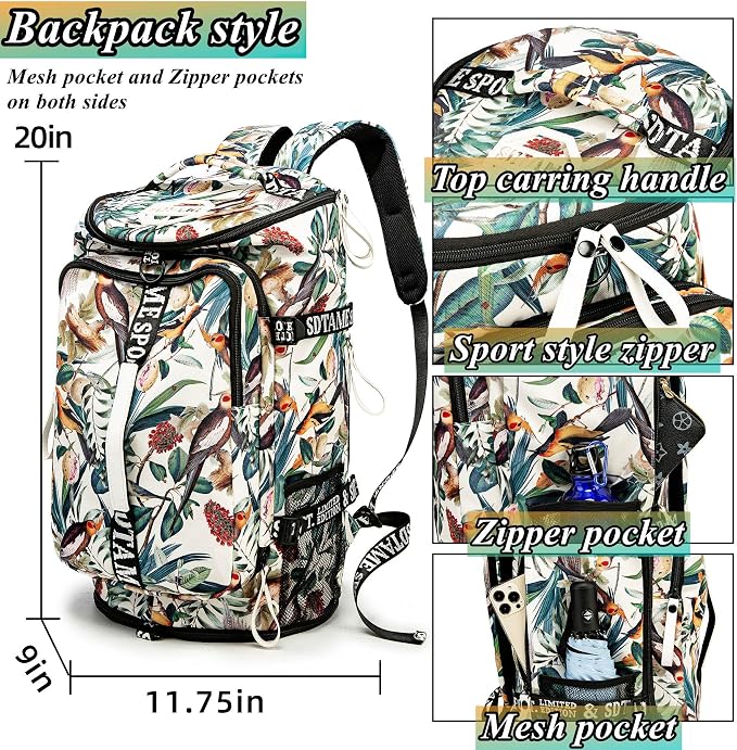 Gym Duffle Bag Backpack with Shoe Compartment,4 ways Travel Backpack for Women and Men,Multi-Functional Weekender bag with Waterproof Layer&Laptop Compartment for Fitness, Travel,Camping