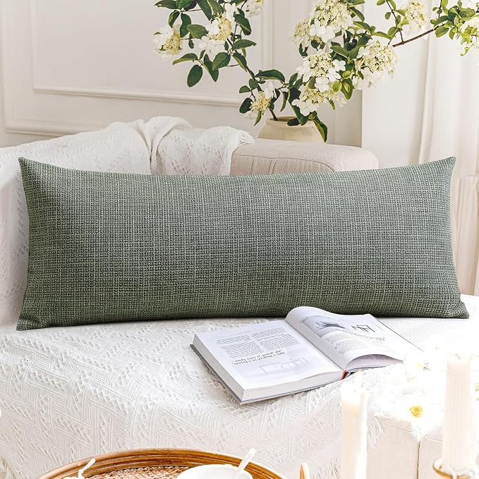 OTOSTAR Linen Throw Pillow Cover Set of 1 Decorative Long Lumbar Pillowcase Rectangle Cushion Cover 14x36 Inch for Home Decor Sofa Bedroom Car 35 x 90CM Olive Green
