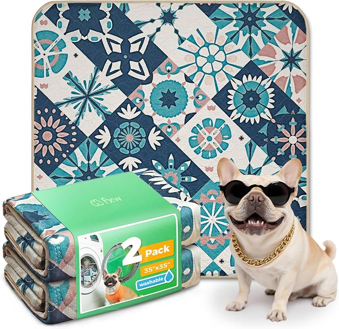 FXW Washable Pee Pads for Dogs, Super Absorbent, 35" Square, 2 Packs | Machine washable, Non-slip backing