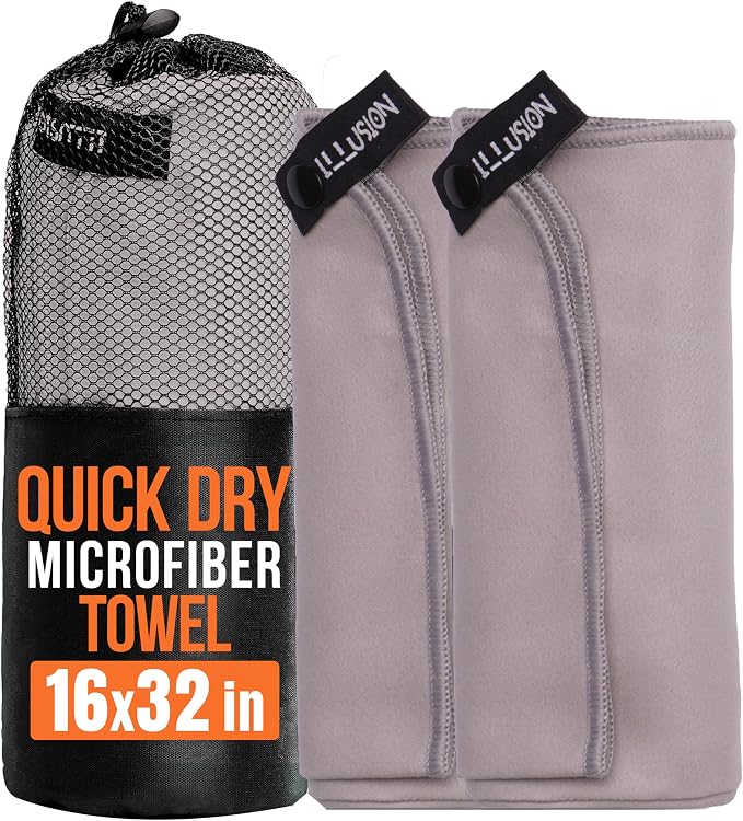 illusion Small Microfiber Gym Towels for Men and Women Active Sports (32" L x 16''W)-Lightweight Quick Dry Gym Towel for Sweat-Workout Towels Ideal for Yoga, Camping, Running, and Outdoor Activities