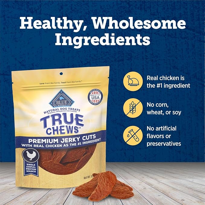 Blue Buffalo True Chews Premium Jerky Cuts Dog Treats, Made in the USA with Natural Ingredients, Chicken, 12-oz Bag, (Pack of 6)