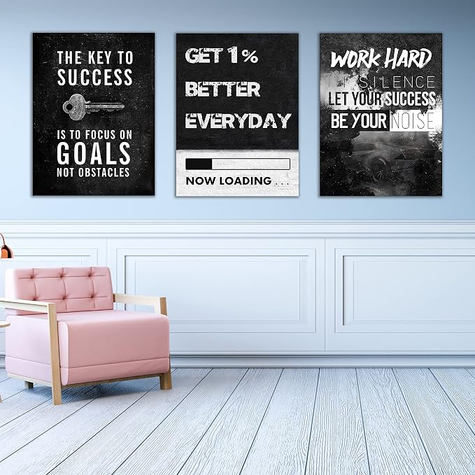 Yetaryy Motivational Poster Inspirational Wall Art 3 Pieces Canvas Painting Lion Artwork for Living Room Office Modern Home Decor Prints Pictures Wall Decor Framed Ready to Hang [48''Wx 24''H]