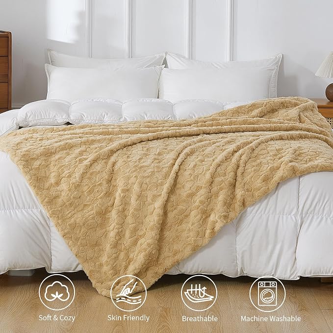 Fluffy Reversible Faux Fur Throw Blanket Thick Warm Blankets Cozy for Couch | Soft Plush Machine Washable Bed Home Decor, Large 50x70 Inch, for Women Men