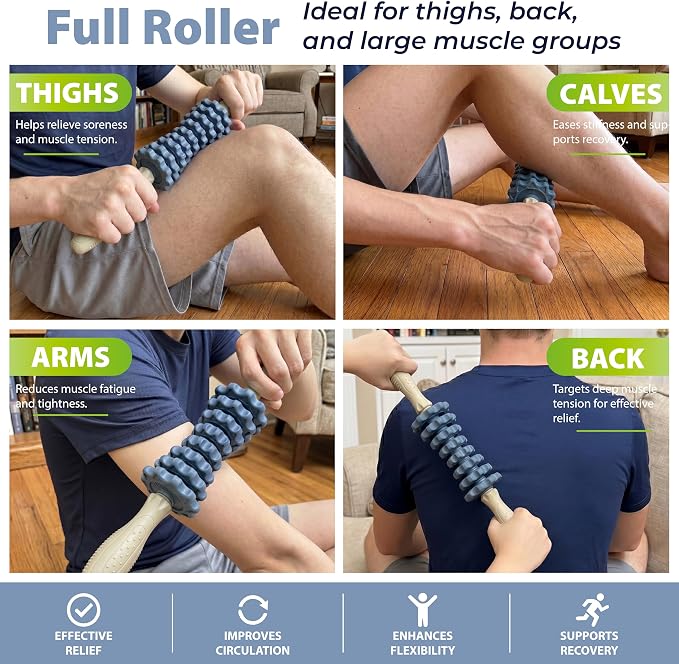 ONIPAX 3-in-1 Muscle Roller Stick, Manual Massage Tool with 8 Adjustable Gears & POM Core, Customizable Deep Tissue Relief for Neck, Back, and Calves, Portable Post-Workout Recovery (Blue)