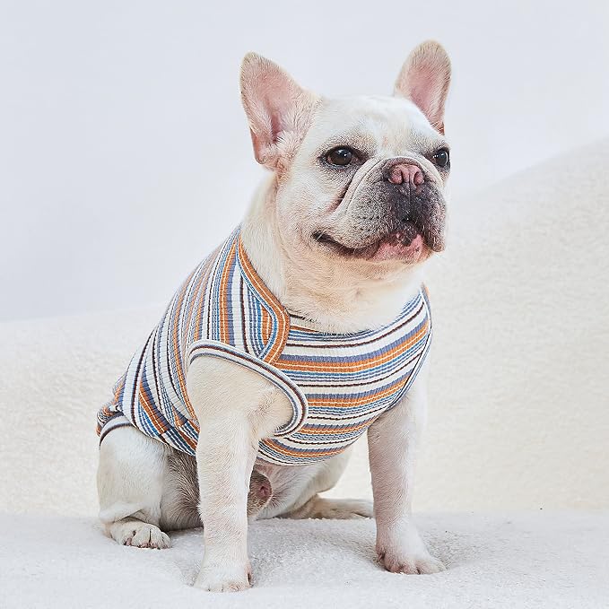 Dog Shirts Vest Cotton Striped T-Shirt, Sleeveless Stretchy Pet Clothes for Small Dogs, 2-Pack Soft Breathable Puppy Tank Top Cat Tee (XX-Large, Blue,Yellow)