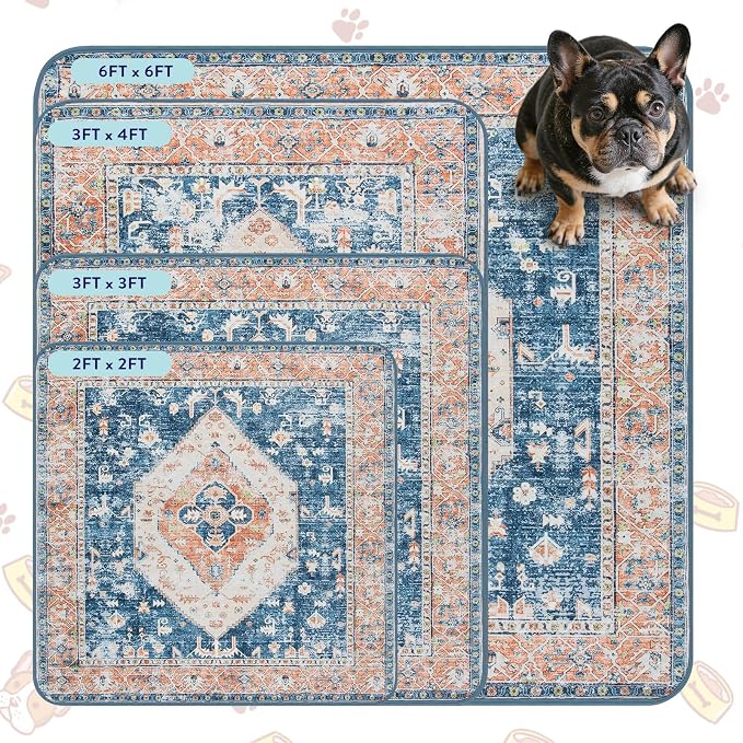 Lahome Extra-Large Washable Dog Pee Pads (72"x72") - Super Absorbent & Waterproof - Leakproof Reusable Mat for Playpens, Beds & Whelping , Convenient Cleanup,Beige Blue