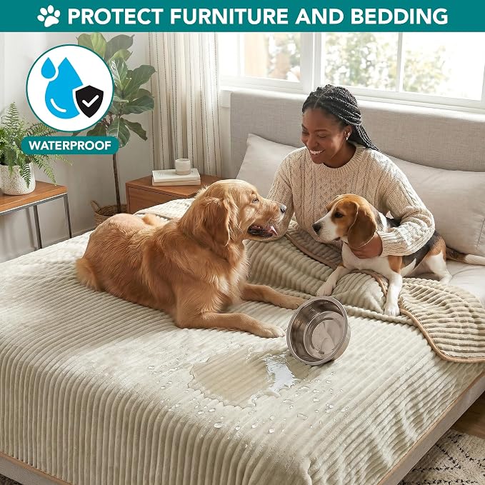 PetAmi Waterproof Dog Blanket, Leakproof Pet Blanket for Small Medium Large Cats, Soft Plush Reversible Sofa Couch Cover Protector, Washable Puppy Throw for Bed Crate, 60x80 in, Taupe Beige