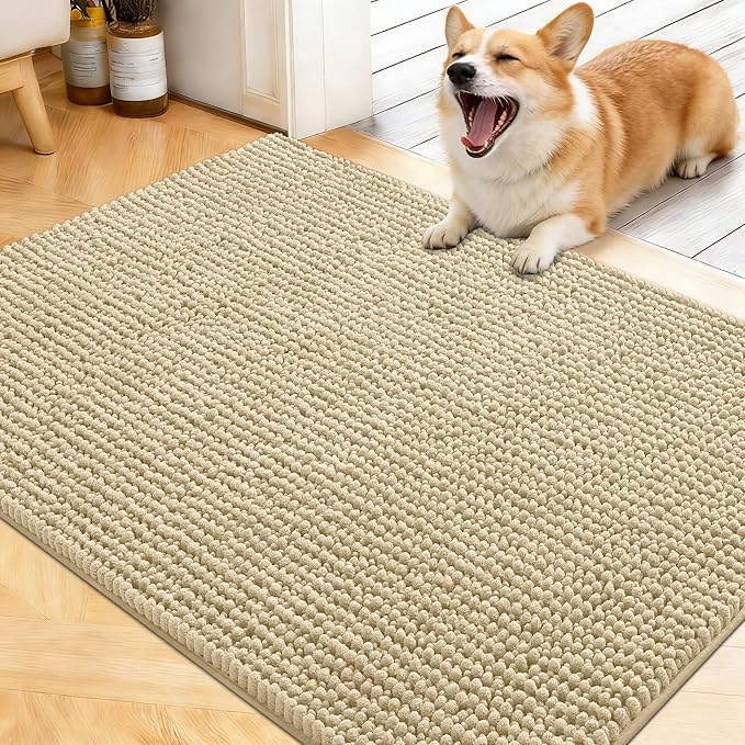 OLANLY Dog Door Mat for Muddy Paws 40x32, Extra Absorbent Chenille Mud Mat | Sand, Absorbs Moisture and Dirt, Non-Slip Machine Washable Doormat, Quick-Drying Indoor Entryway Floor Mat for Dogs