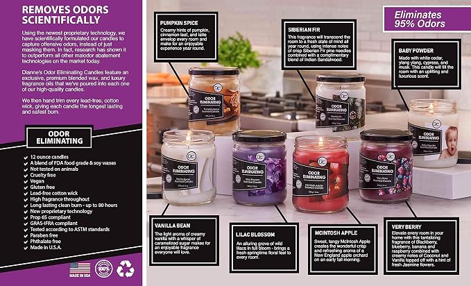 Mcintosh Apple Odor Eliminating Highly Fragranced Candle - Eliminates 95% of Pet, Smoke, Food, and Other Smells Quickly - Up to 80 Hour Burn time - 12 Ounce Premium Soy Blend