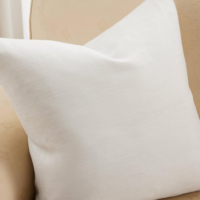 Rustic Linen Throw Pillow Covers Set of 2, Off White 18x18in | Textured Pillow Case, Rustic Cotton Linen Fabric, Modern Farmhouse Cushion Covers for Sofa Bed Living Room Home Decor