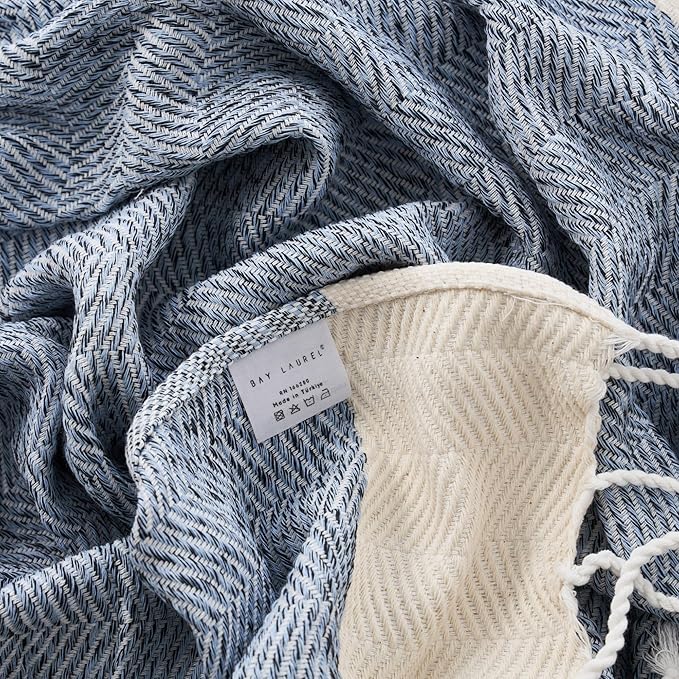 BAY LAUREL Turkish Hand Towel – Pack of 2 | Soft & Absorbent Decorative Towels for Bathroom, Hand, Face, Hair, Gym, Yoga, SPA, Kitchen & Tea | Boho Decor(Light Blue, Herringbone 15x26 Inches(Set of 2)