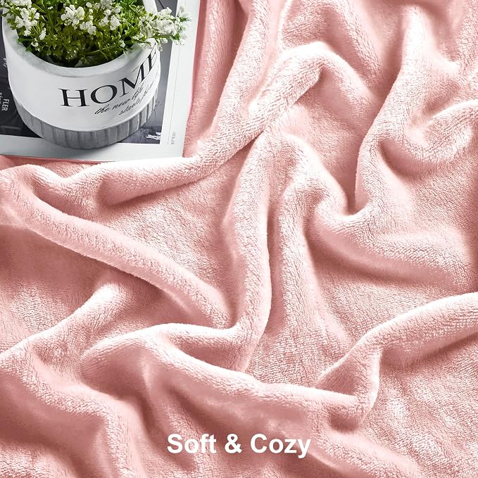 DREAMNINE Soft Plush Fuzzy Fleece Throw Blanket for Couch Sofa Chair 50" x 60", Decorative Solid Lightweight Fluffy Velvet Blankets for Women Girl, Cozy Accent Shaggy Flannel Blanket for Bedroom, Pink